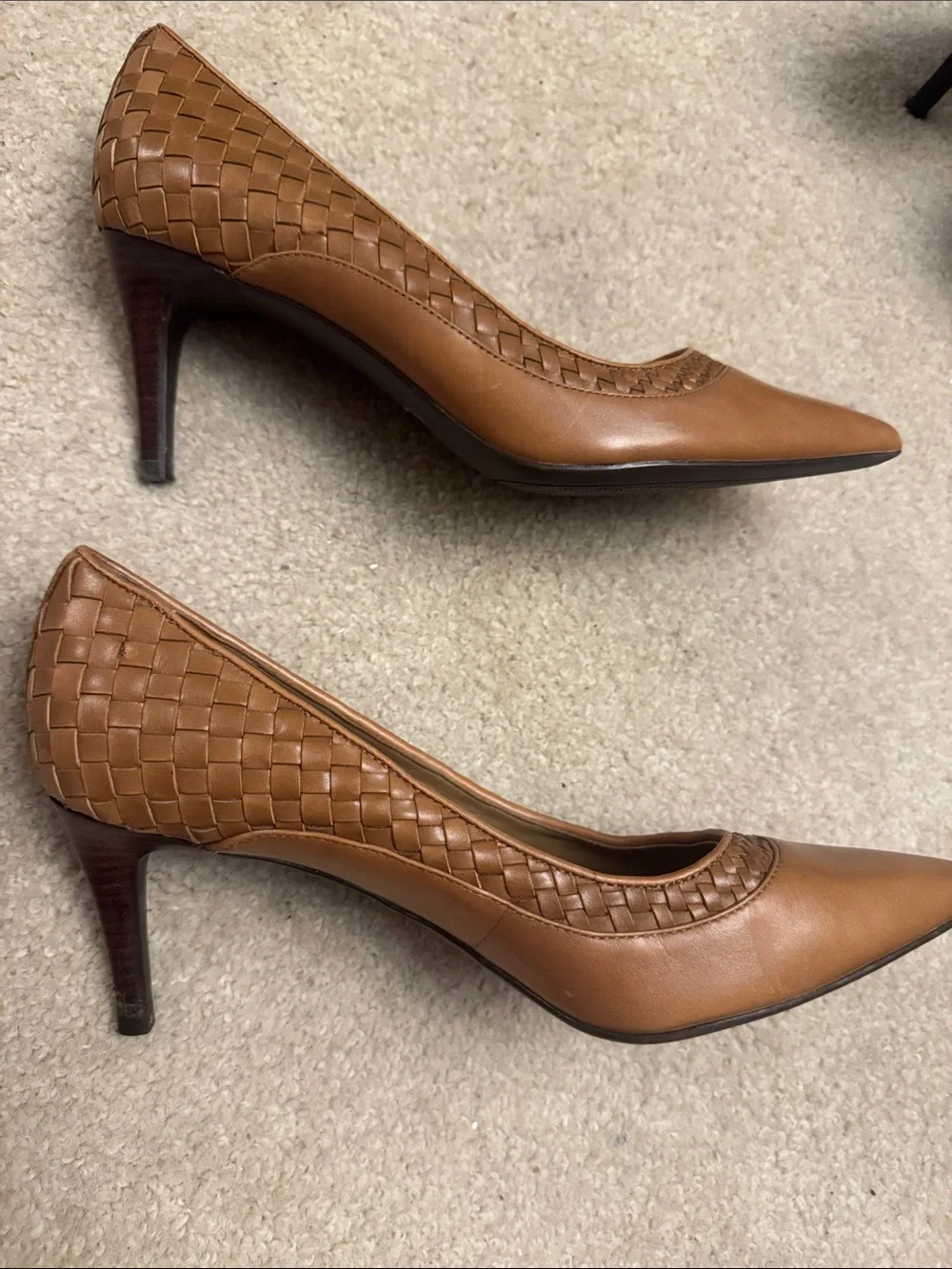 Circa Joan and David Luxe Series Tan Woven Pointed-Toe Flats